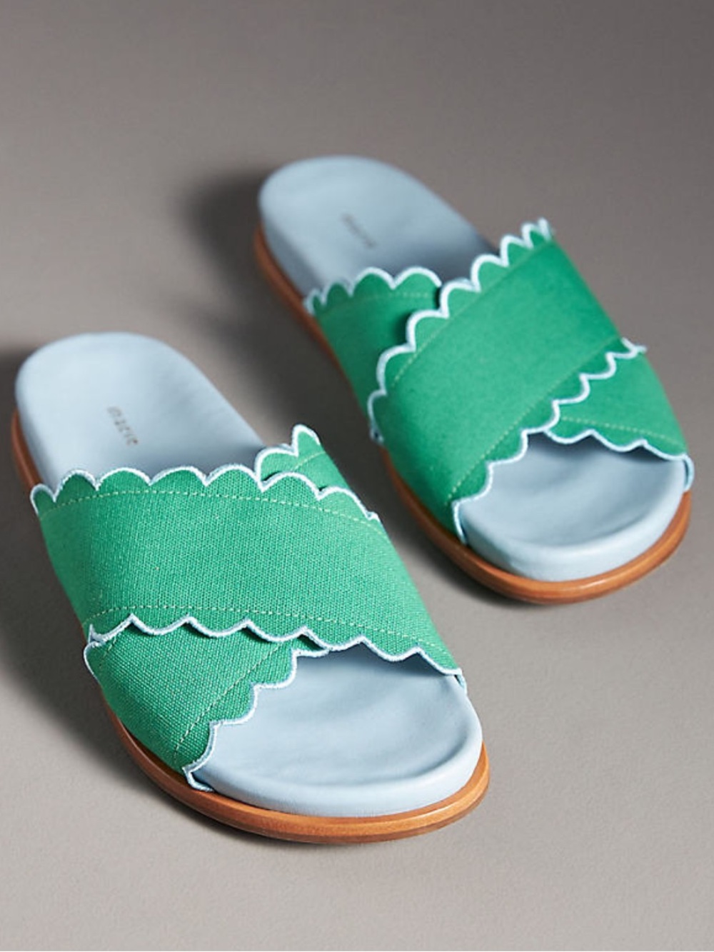 Maeve Scallop Banded Scalloped Slide Sandals In Green Anthropologie Size 8 39